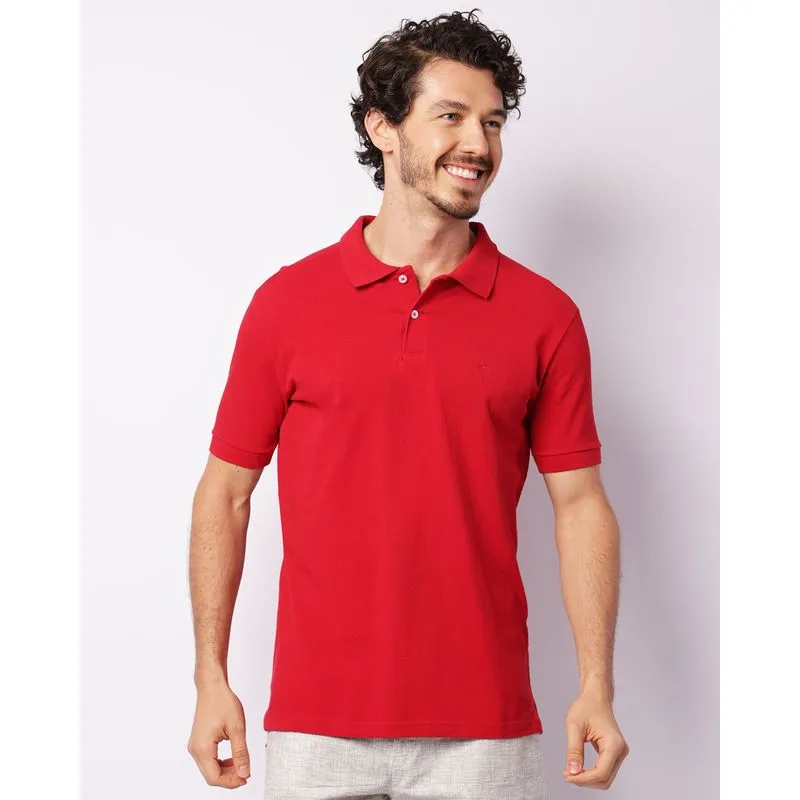 Camisa Polo Masculina Piquet Com Bordado Manga Curta Vermelho G