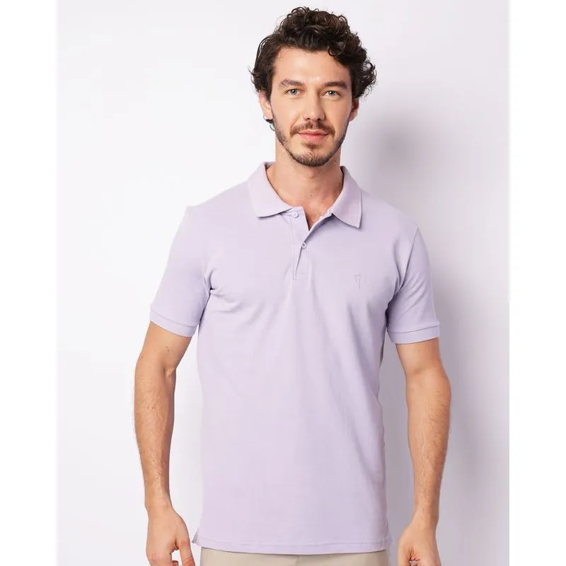 Camisa Polo Masculina Piquet Com Bordado Manga Curta Lilás P