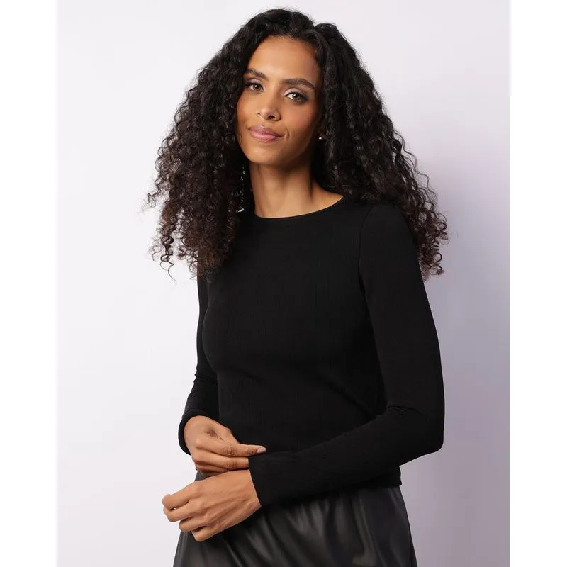Blusa Feminina Manga Longa Sem Costura Preta P