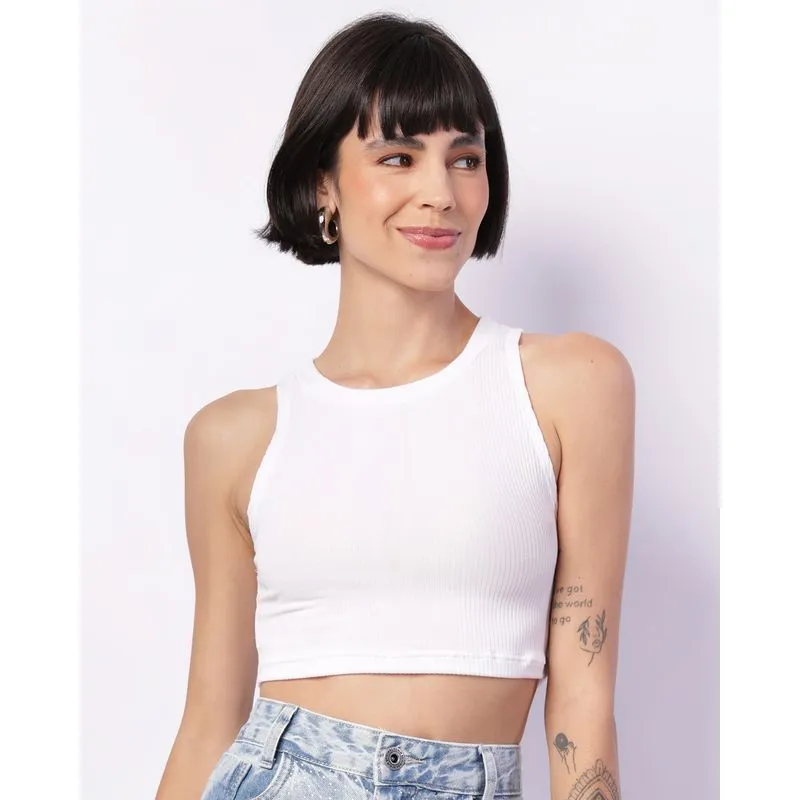 Regata Feminina Cropped Canelada Branca P