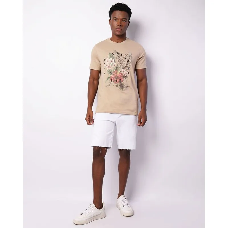 Bermuda Sarja Masculina Reta Cordão Barra Desfiada Branca 44
