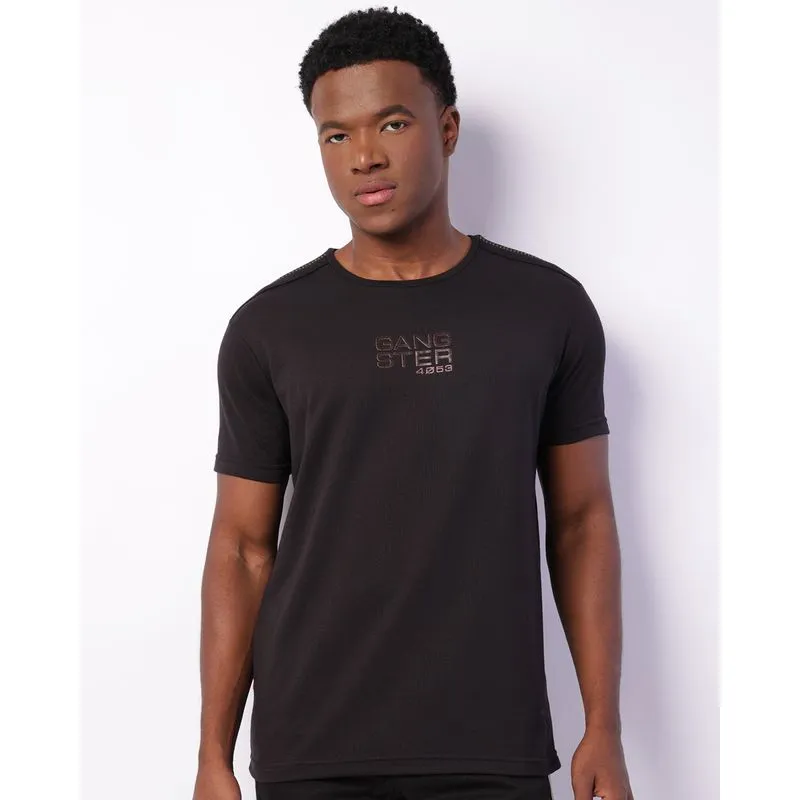 Camiseta Masculina Gangster Manga Curta Texturizada Preta P