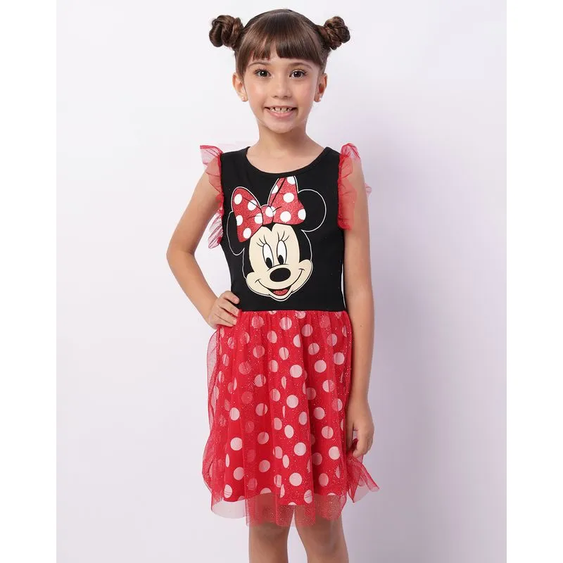 Camisola Infantil Disney Tule Glitter Minnie Vermelha 4