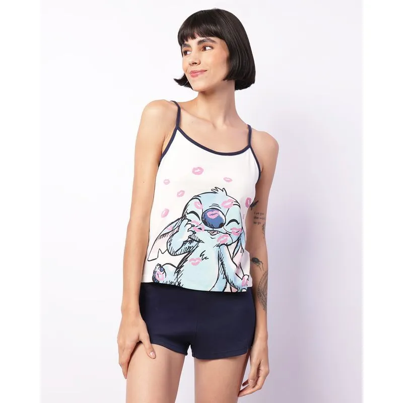 Pijama Feminino Curto Alcinha Disney Stitch Marinho P