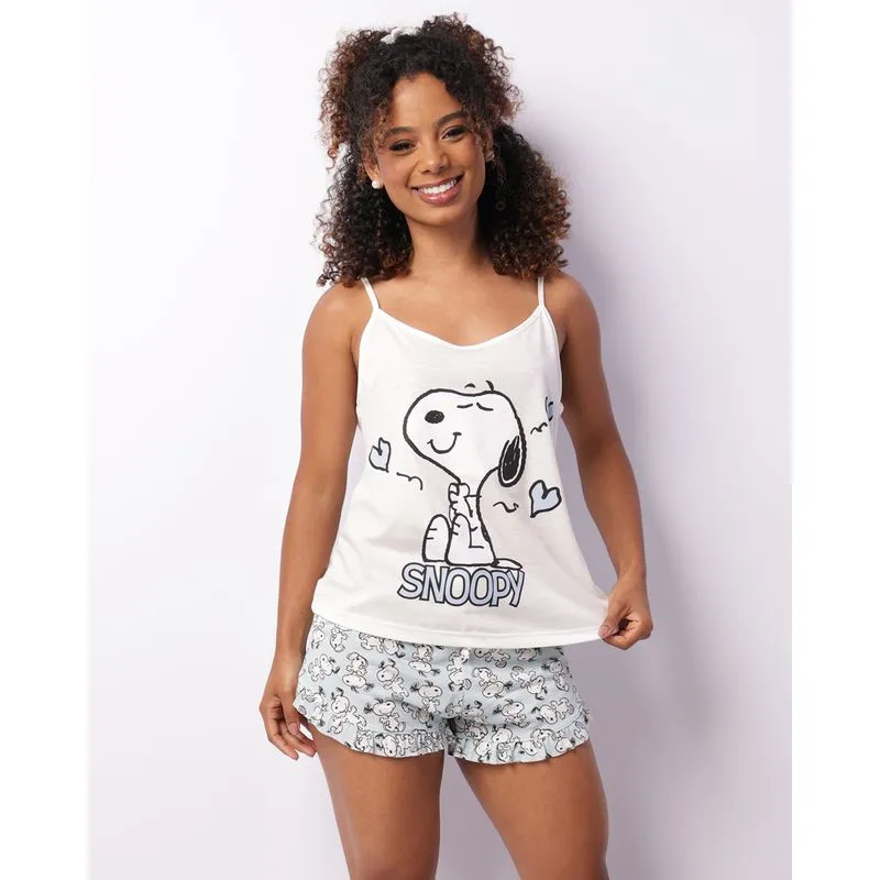 Pijama Feminino Curto Alcinha Peanuts Snoopy Branco G