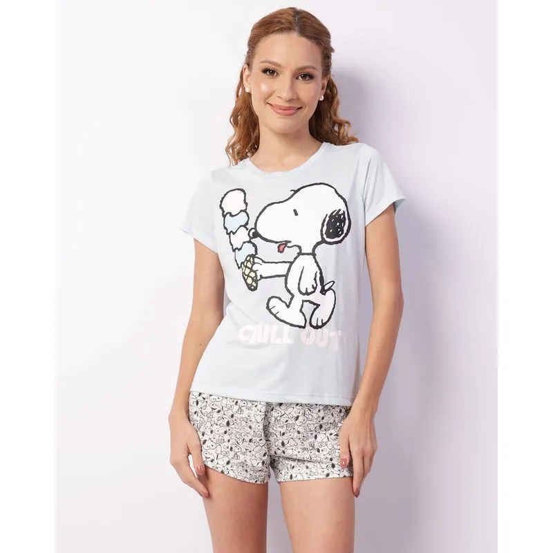 Pijama Feminino Curto Peanuts Snoopy Azul M