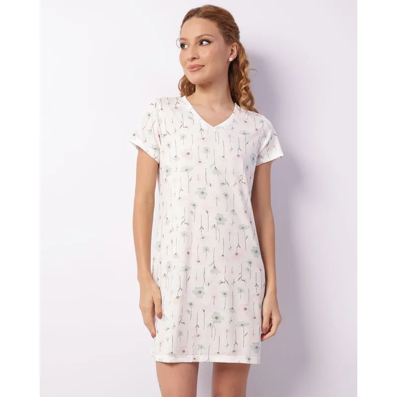 Camisola Feminina Curta Estampa Floral Off White M