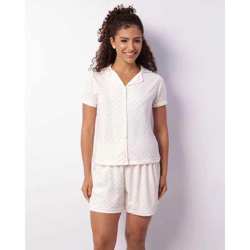 Pijama Feminino Curto Americano Estampa Poá Off White GG