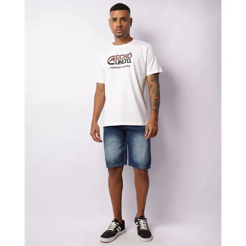 Bermuda Jeans Masculina Reta Estonada Azul 48