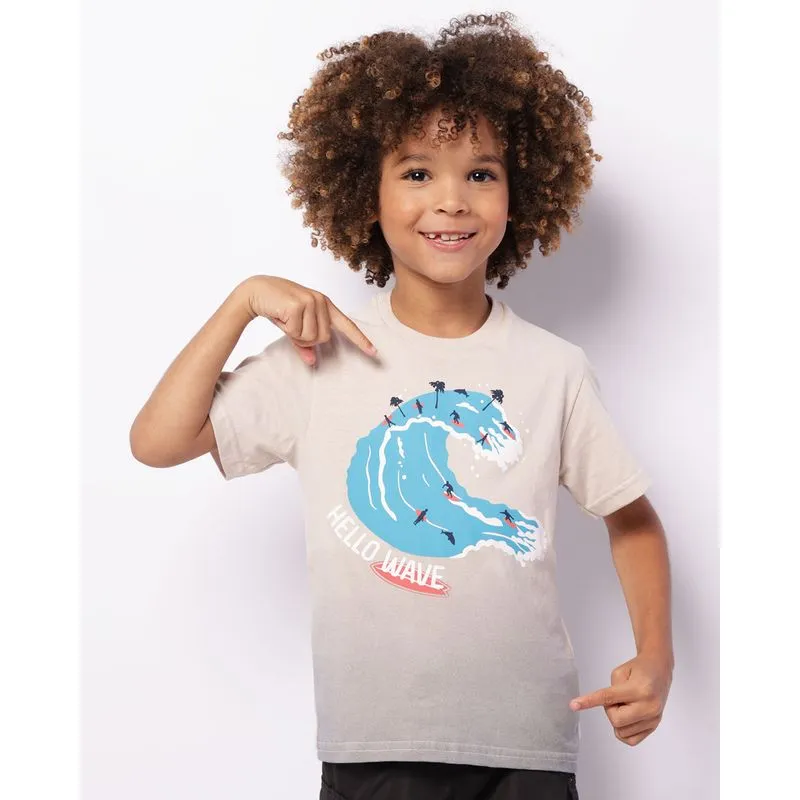 Camiseta Infantil Estampa Tropical Manga Curta Bege 4