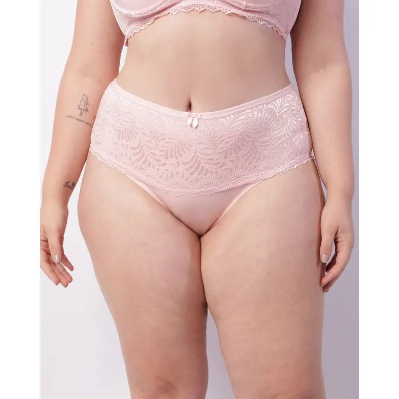 Calcinha Plus Size Feminina Cintura Alta Renda Com Lacinho Rosa 50