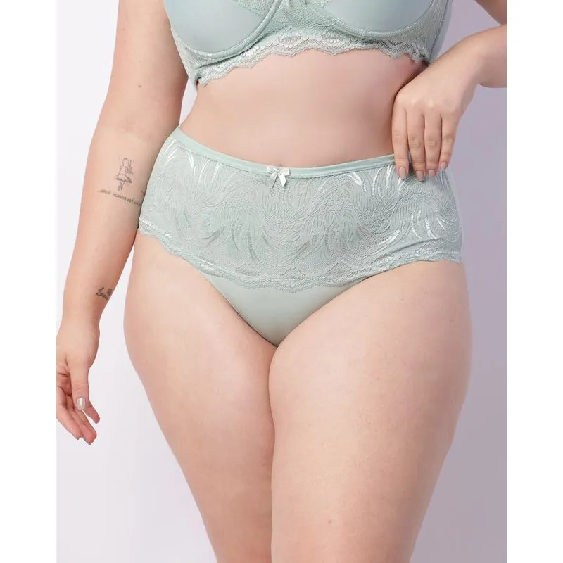Calcinha Plus Size Feminina Cintura Alta Renda Com Lacinho Verde 50