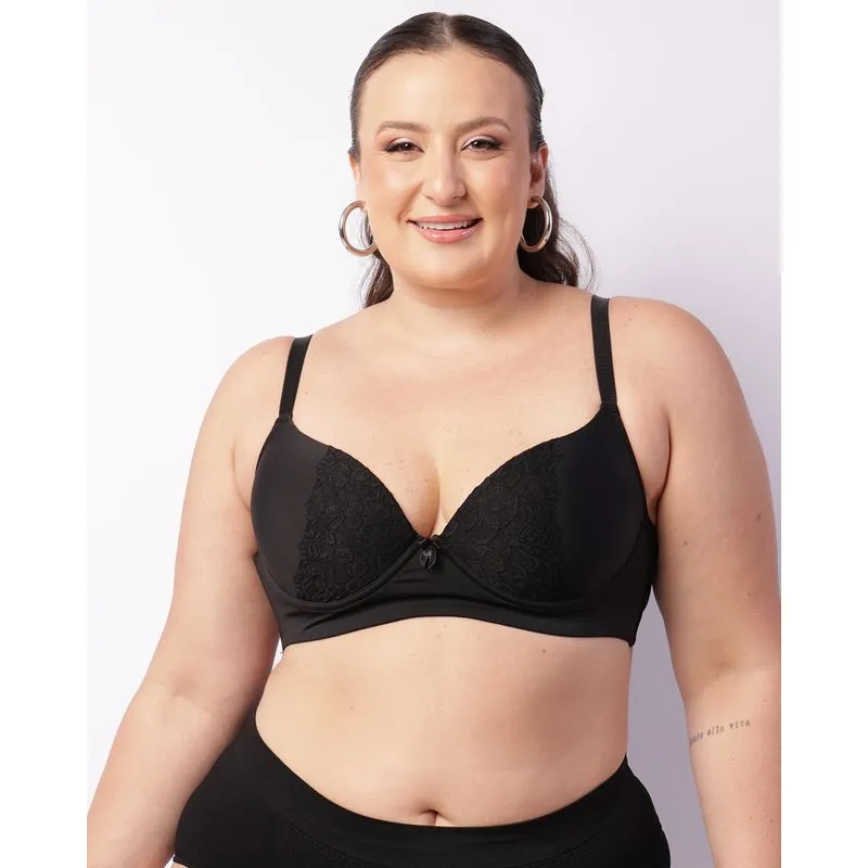 Sutiã Plus Size Feminino Base Bojo Com Renda Preto 50