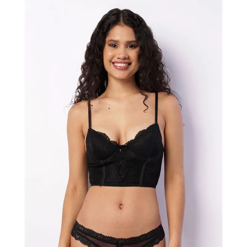 Sutiã Feminino Alongado Renda Sem Bojo Preto 46