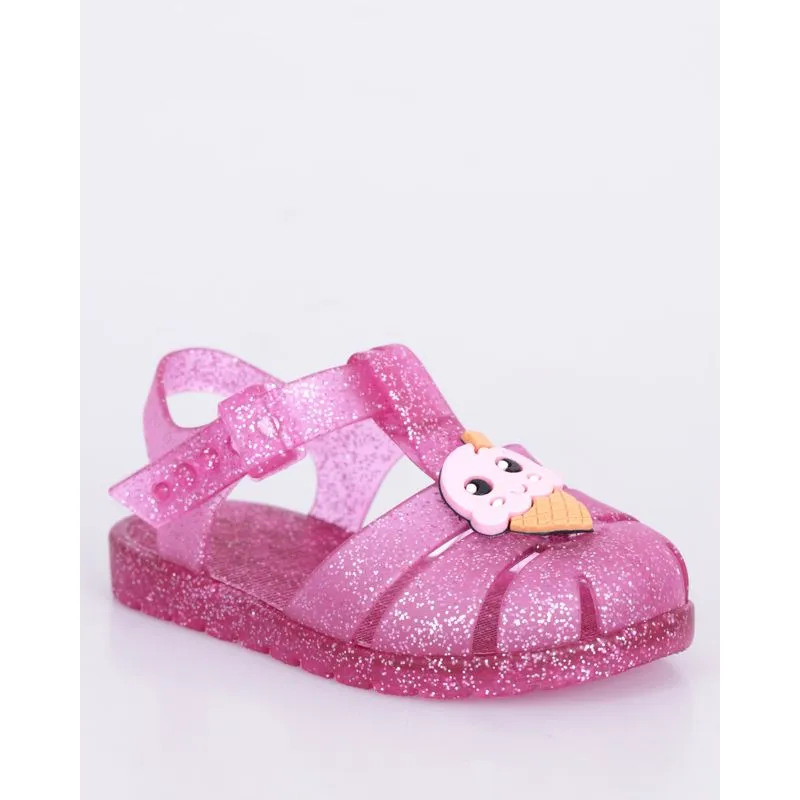 Sandália Bebê Fisherman Aplicação Sorvetinho Com Glitter Rosa 17/18
