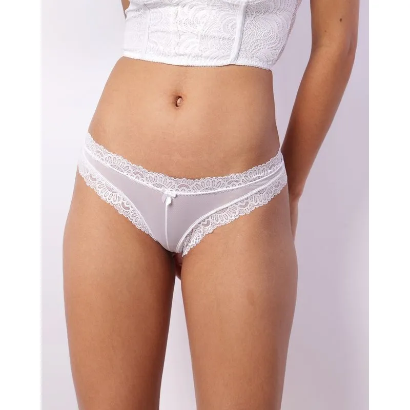 Calcinha Feminina Fio Dental Renda E Tule Branca G
