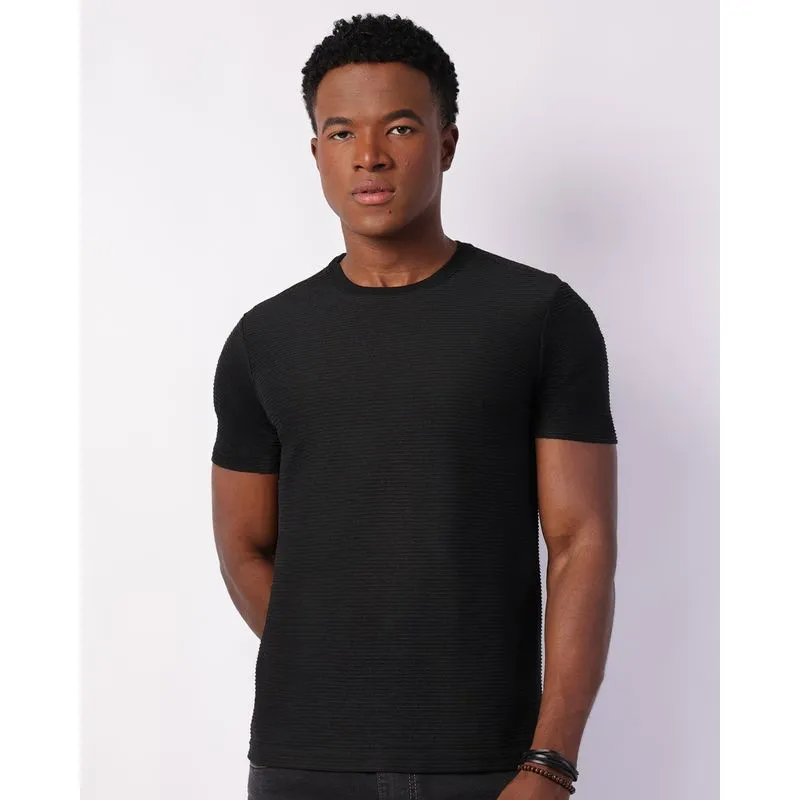 Camiseta Masculina Texturizada Básica Manga Curta Preta GG