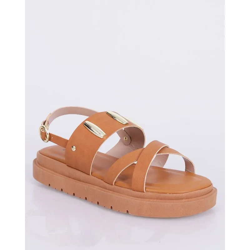 Sandália Rasteira Feminina Flatform Com Aplicação Marrom 38