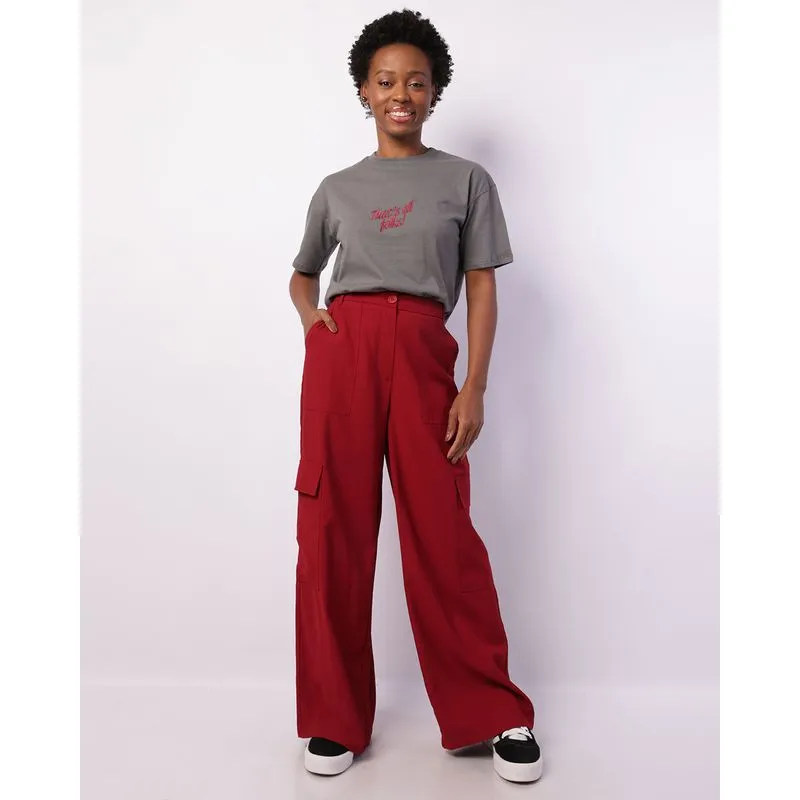 Calça Feminina Berry & Co. Cargo com Bolsos Vinho M