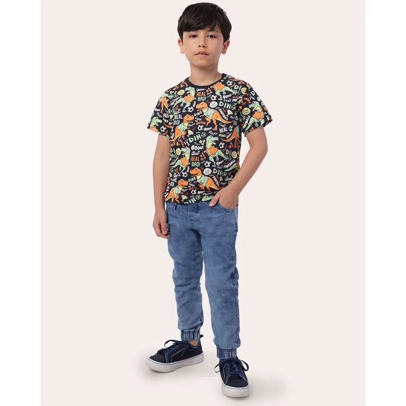 Calça Jeans Infatntil Jogger com Cordão Azul 4