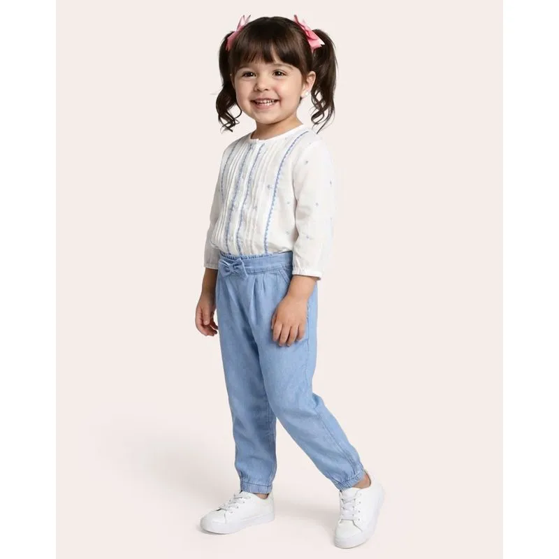 Calça Bebê Jeans Jogger com Laço Azul 1