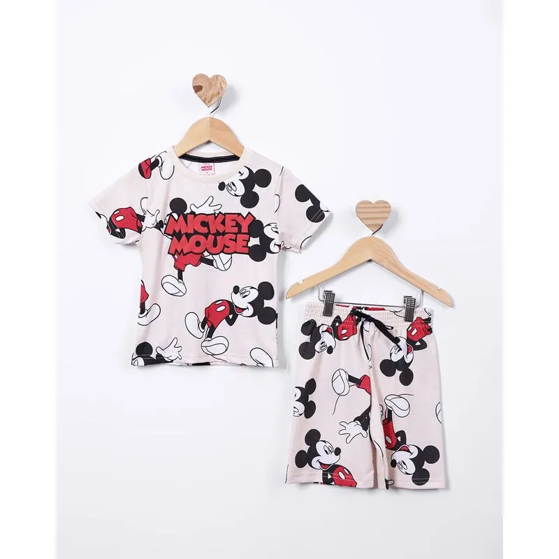 Conjunto Curto Bebê Estampado Disney Mickey Bege 1