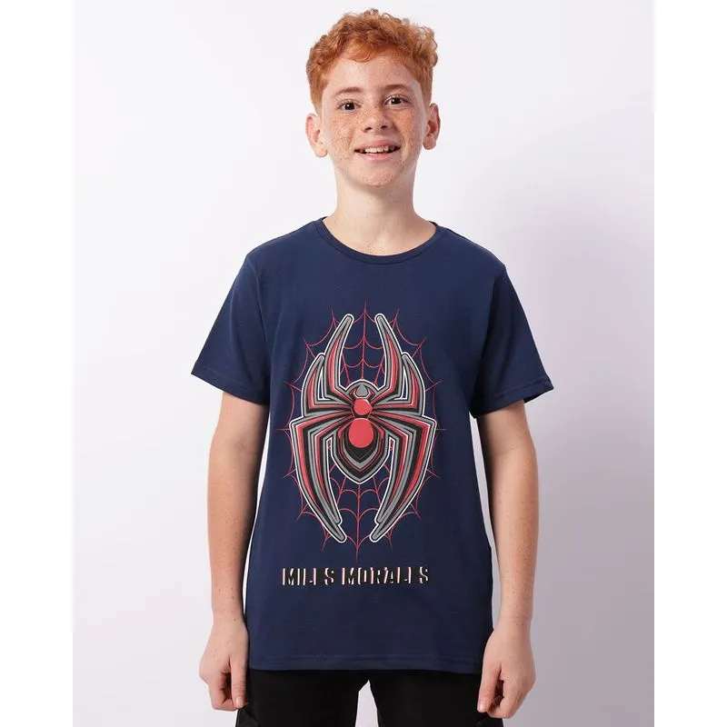 Camiseta Juvenil Marvel Homem Aranha Manga Curta Marinho 16