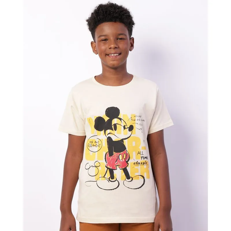Camiseta Juvenil Manga Curta Disney Mickey Bege 16