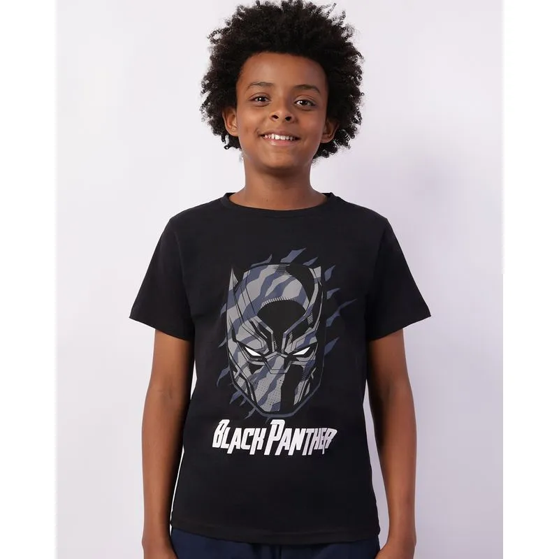 Camiseta Juvenil Marvel Pantera Negra Manga Curta Preta 14