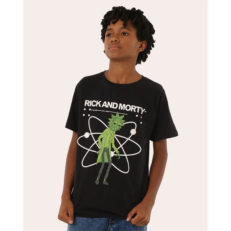 Camiseta Juvenil Warner Rick and Morty Manga Curta Preta 16