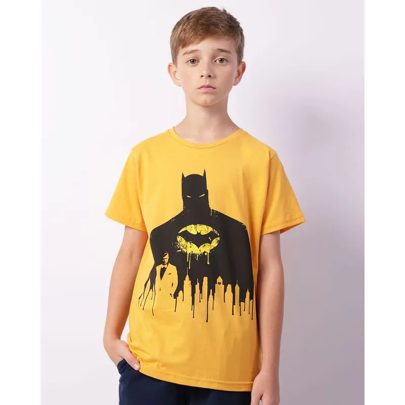 Camiseta Juvenil Estampa Batman Manga Curta Amarela 14