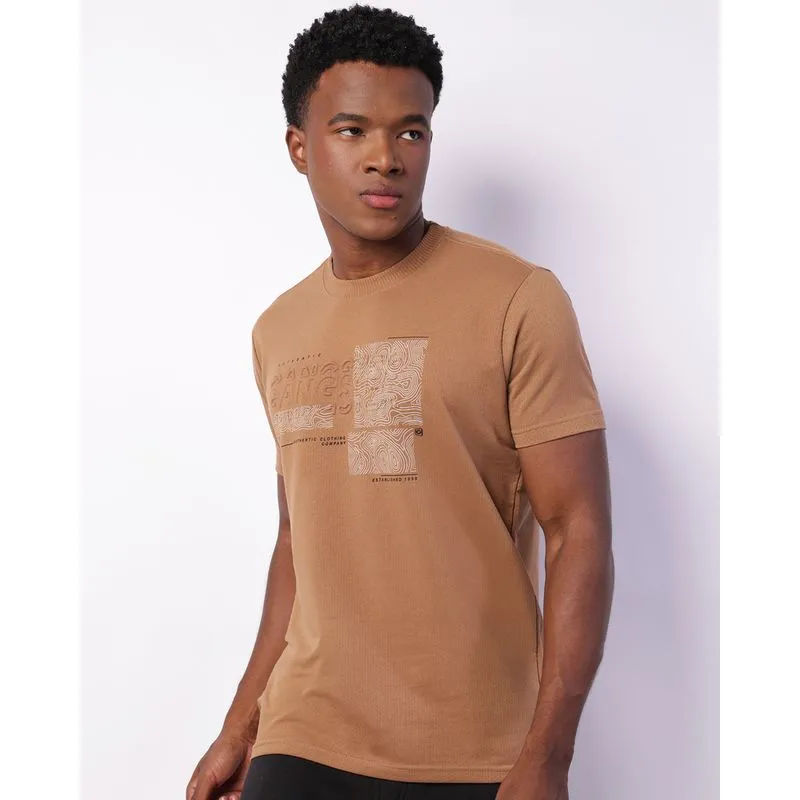 Camiseta Masculina Gangster Estampa Texturizada Marrom M
