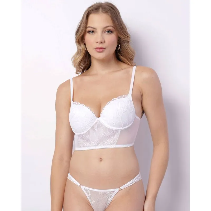 Sutiã Feminino Com Base E Bojo Alongado Renda Tule Branco 40