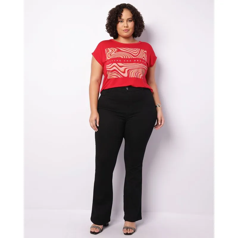 Calça Sarja Feminina Plus Size Reta Preta 48
