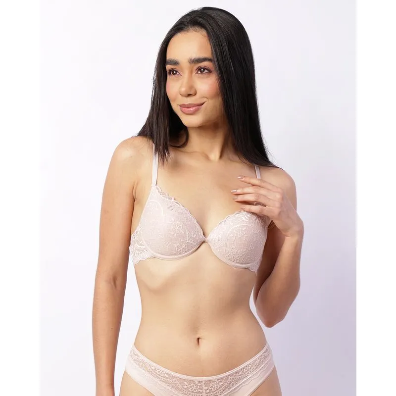 Sutiã Feminino Push Up Com Bojo E Renda Bege 42