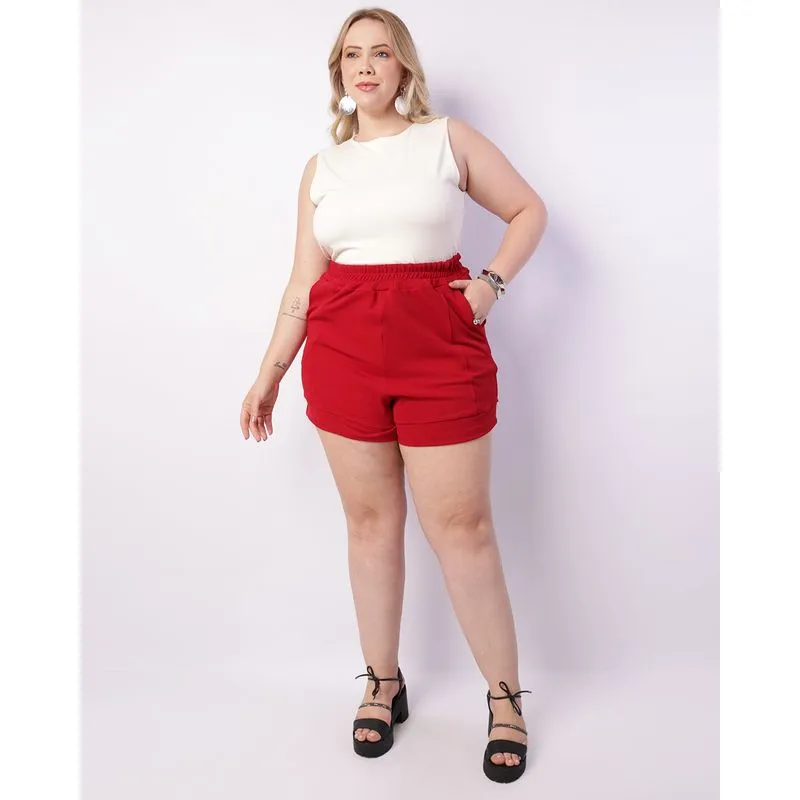 Short Plus Size Feminino Curto Crepe Vermelho G3
