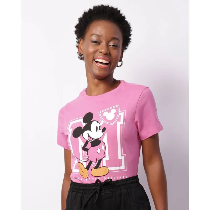 Camiseta Feminina Disney Mickey Manga Curta Rosa G