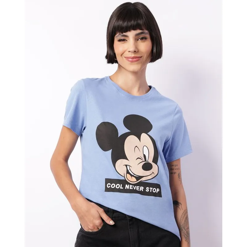 Camiseta Feminina Disney Mickey Manga Curta Azul M
