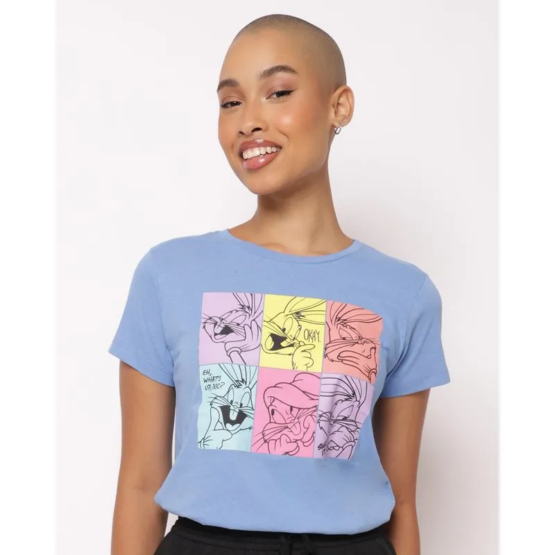 Camiseta Feminina Looney Tunes Pernalonga Algodão Azul M