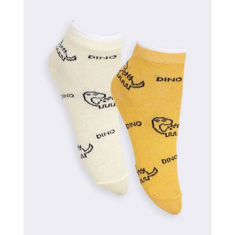 Kit 2 Pares De Meia Bebê Cano Médio Estampa Dinossauro Amarela 13 A 18
