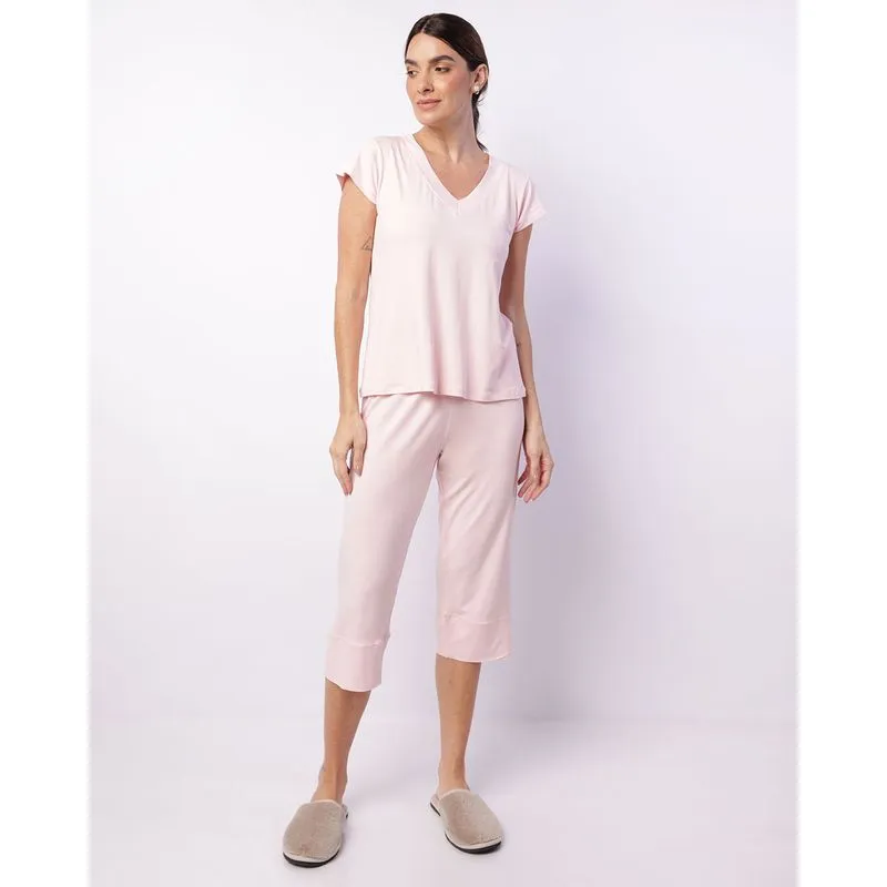 Pijama Feminino Pantacourt Gola V Rosa GG