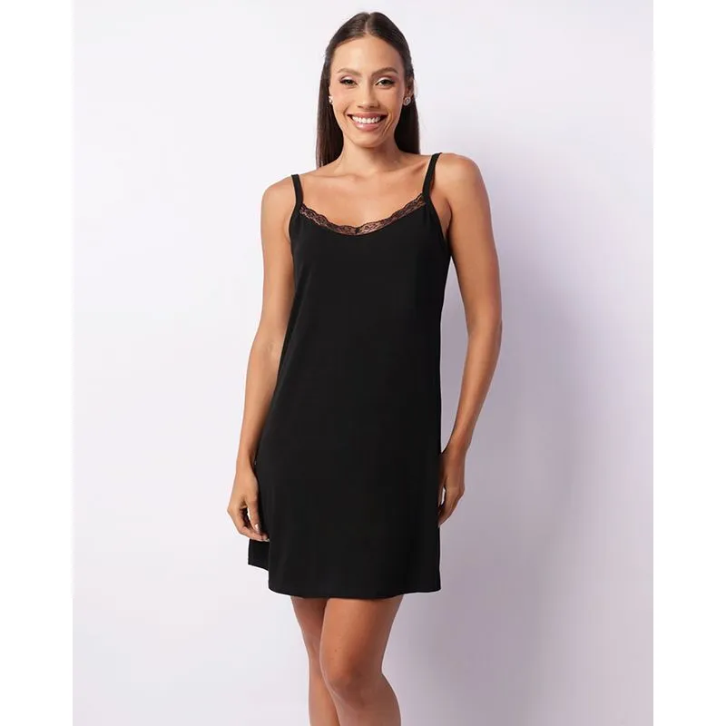 Camisola Feminina Curta Viscose Renda Alcinha Preta P