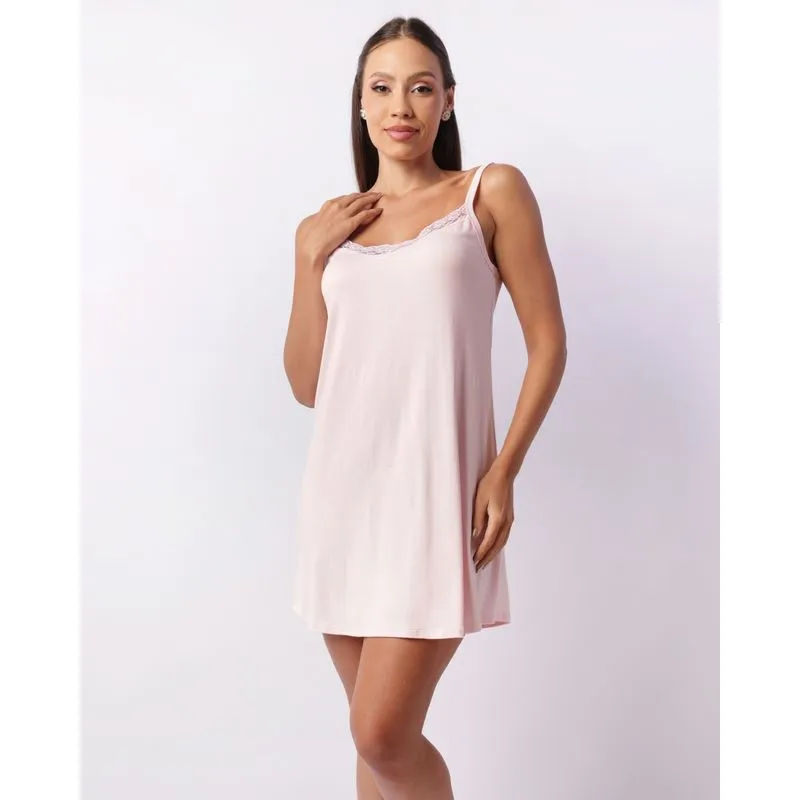 Camisola Feminina Curta Viscose Renda Alcinha Rosa M