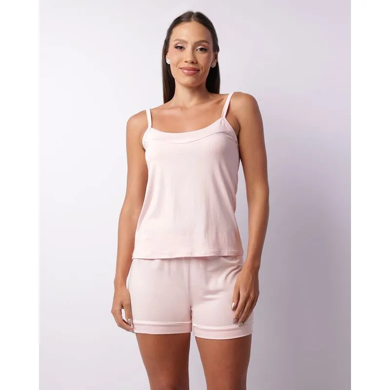 Pijama Feminino Curto Viscose Alcinha Rosa GG
