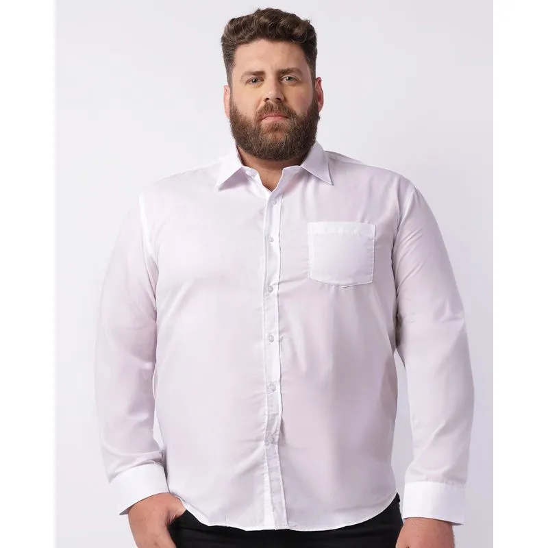 Camisa Plus Size Masculina Social Manga Longa Com Bolso Branca 8