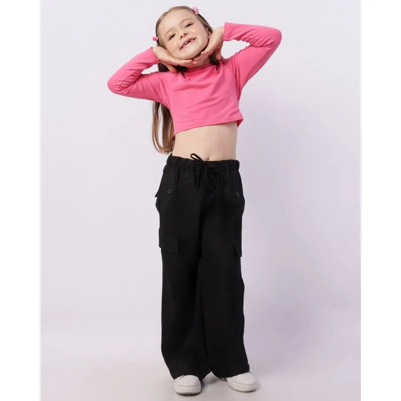 Calça Infantil Sarja Wide Leg com Bolsos Preta 4