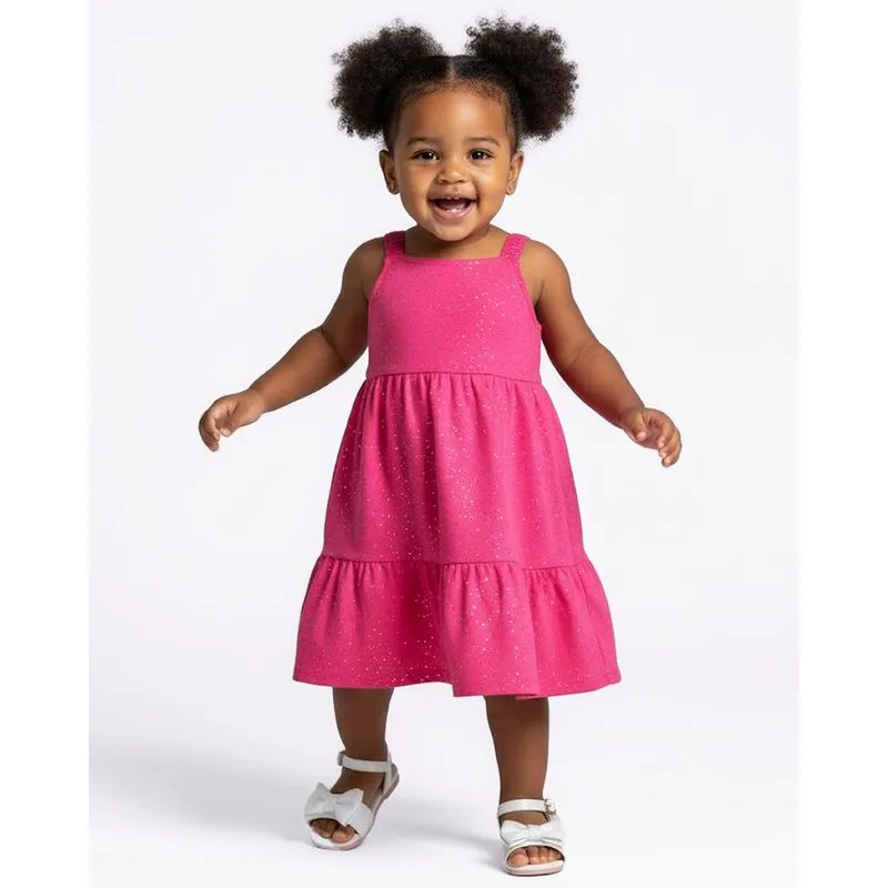 Vestido Bebê Curto Algodão Três Marias com Glitter Strass Rosa 1