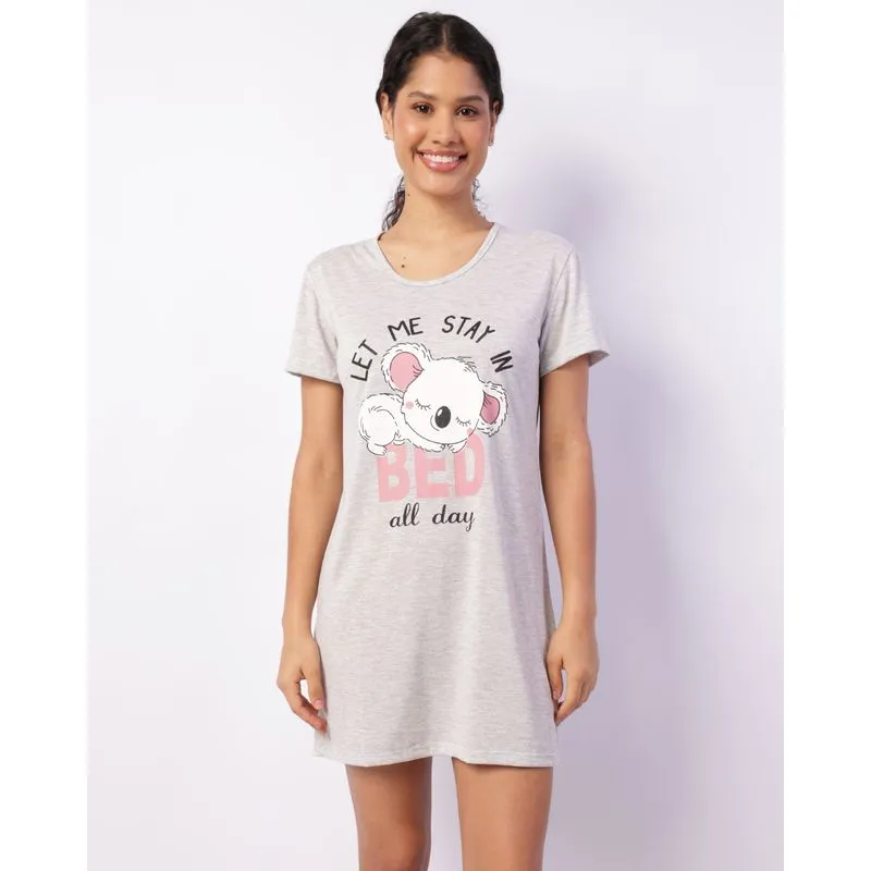 Camisola Feminina Curta Estampa Frontal Cinza GG