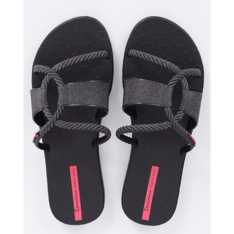 Chinelo Ipanema Feminino Tira Trançada Metalizada Preto 34