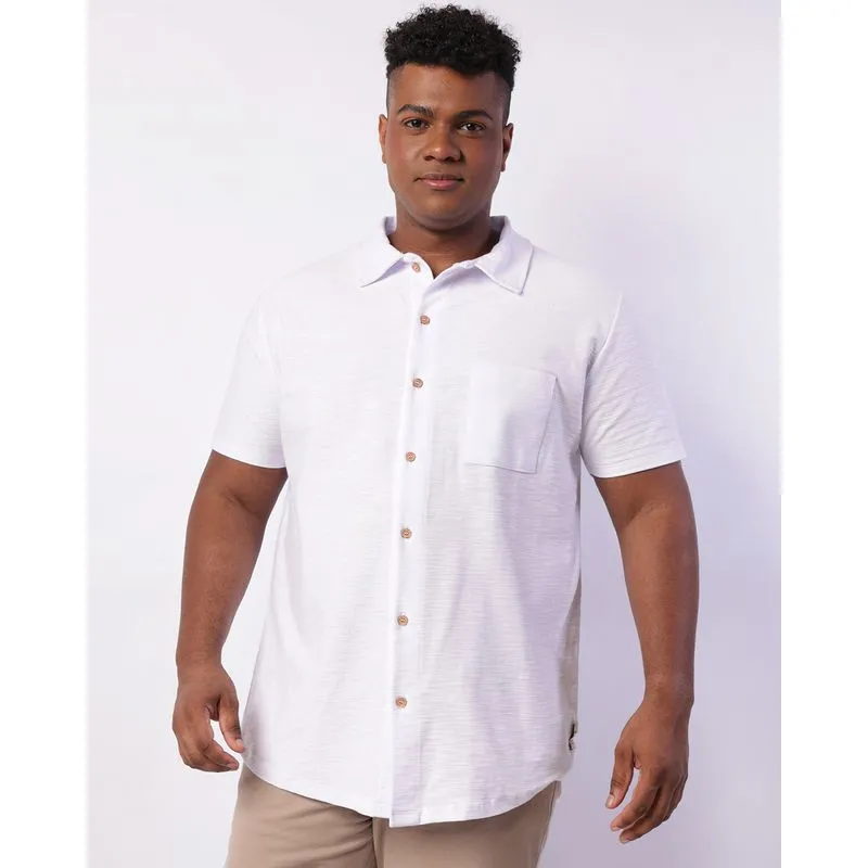 Camisa Plus Size Masculina Manga Curta Moletinho Texturizada Branca G1